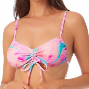California Waves Cinch-Front Strappy Bikini Top Pink Tie Dye Size XL